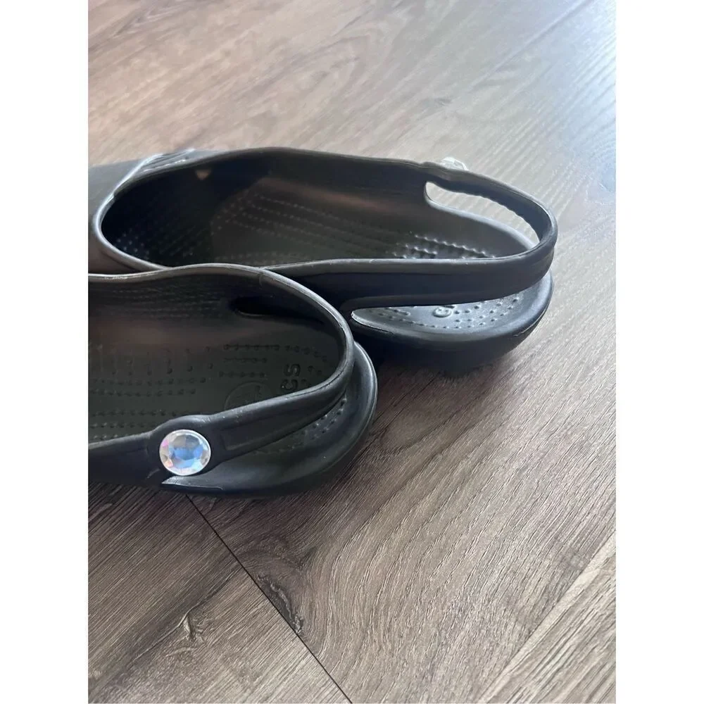 Crocs Women’s Size 6 Black Ballerina Flats Slingback Loafers Rhinestone